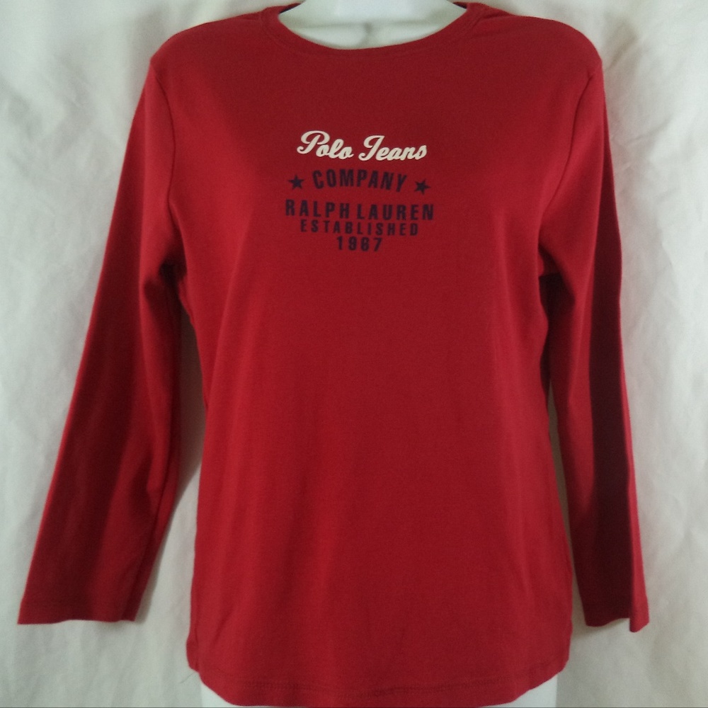 Polo Jeans Co Womens Red Long sleeve Shirt Size Lg